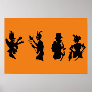 Poster Silhuetas de demônios diabos vintage de Halloween