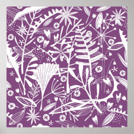 Poster Silhuetas Florais Botânicas Roxo e Branco