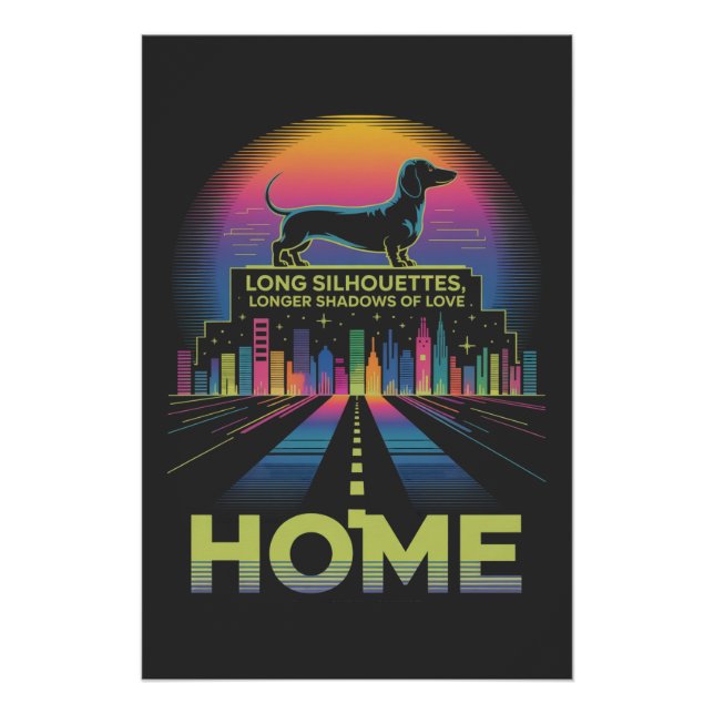 Póster Silhuetas Longas de Dachshund, Sombras Mais Longas (Frente)