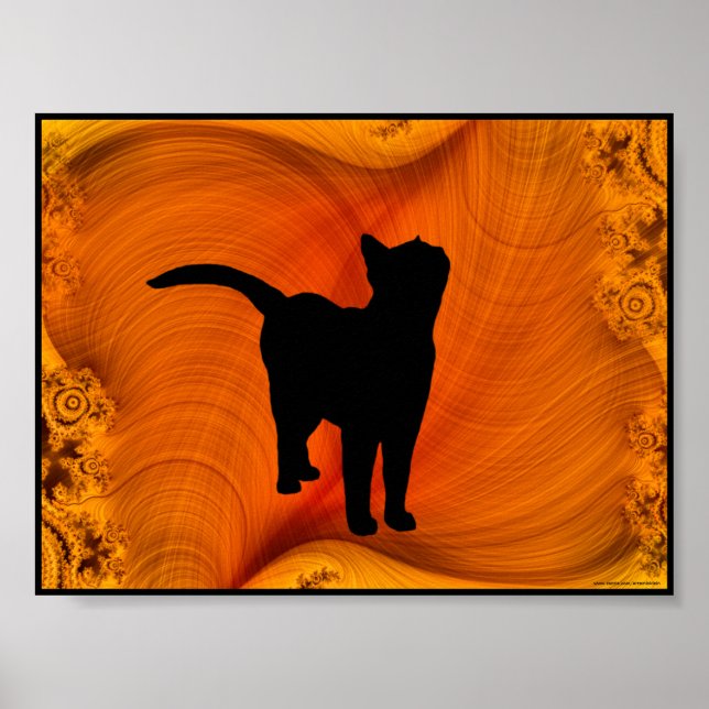 Poster Silhuette Cat em Fractals tamanho de portfólio pos (Frente)