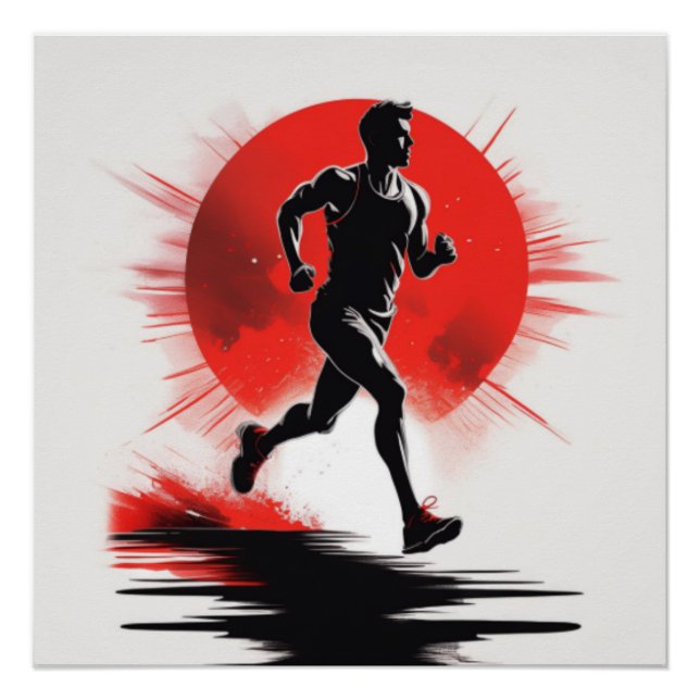 Póster Silhuette of a Runner with Red Sun (Frente)