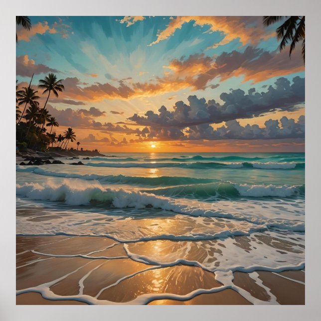 Poster Silhuette of Sunset na praia (Frente)