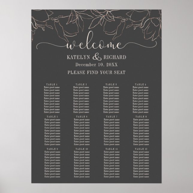 Poster Silhute floral rosa dourado (Frente)