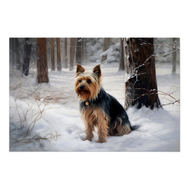 Póster Silk Terrier Deixe-o nevar Natal (Frente)