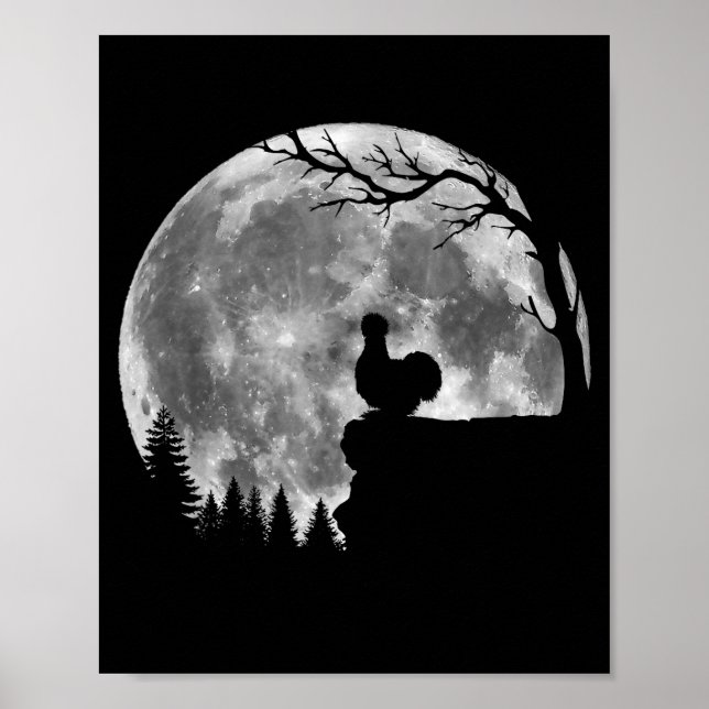 Poster Silkie Chicken Moon Silhouette Funny Lazy Hallowee (Frente)