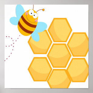 Poster silly bee and beehive honey comb