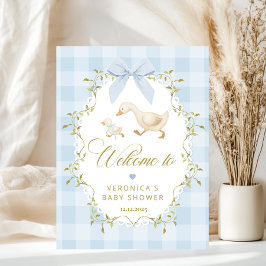 Poster Silly Goose Blue Gingham Baby Shower Welcome