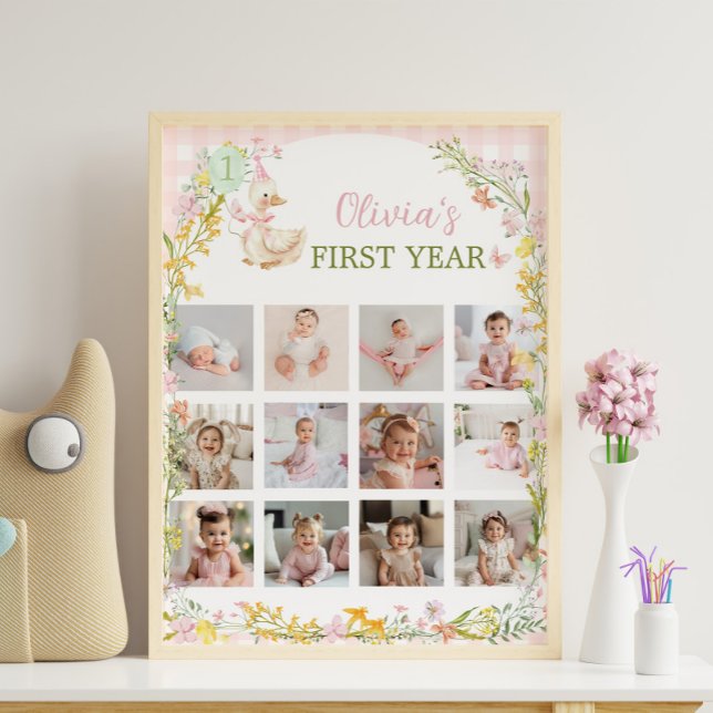 Poster Silly Goose Floral Girl Birthday Photo Milestone (Criador carregado)