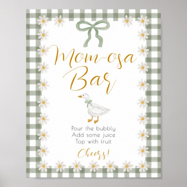 Poster Silly Goose Green Gingham Mimosa Bar Baby Shower  (Frente)
