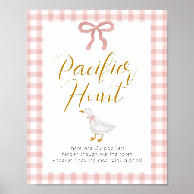 Poster Silly Goose Pink Gingham Baby Shower Pacifier Hunt (Frente)