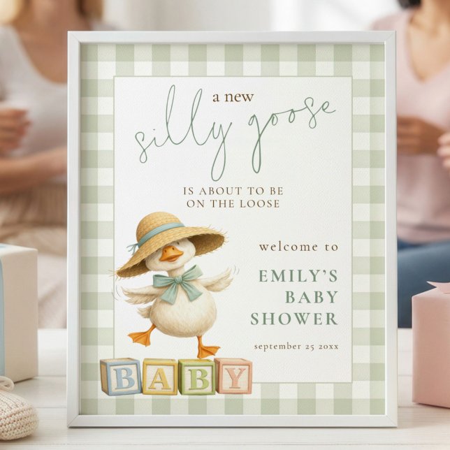 Poster Silly Goose Sage Gingham Welcome to Baby Shower (Criador carregado)
