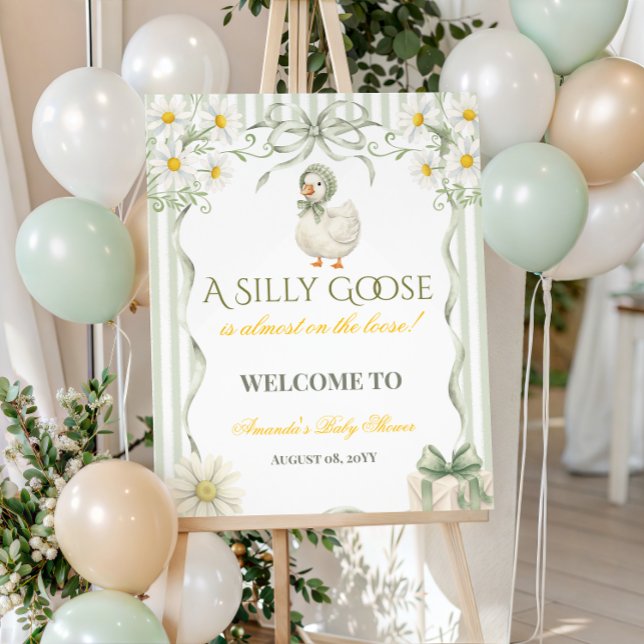 Poster Silly Goose Sage Green Neutral Baby Shower Welcome (Criador carregado)