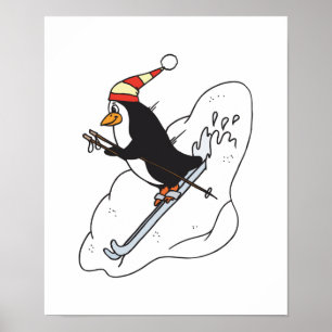 Póster silly skiing penguin