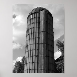 Póster Silo do meio-oeste preto e branco