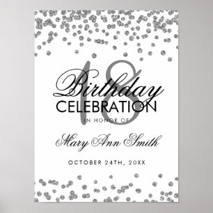 Poster Silver 18º Aniversário Faux Glitter Confetti White