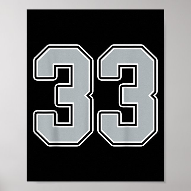 Poster Silver Black White Number 33 Jersey Player Uniform (Frente)