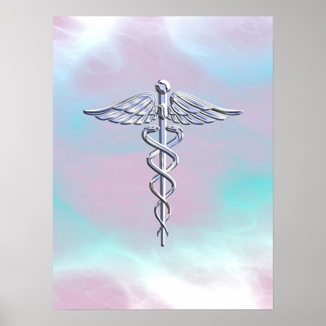 Póster Silver Caduceus - Símbolo Médico Mãe Pérola (Frente)