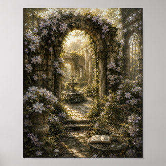 Poster Silver Clematis Ruins Vintage Botanical