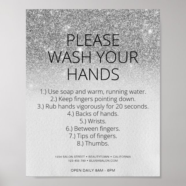 Poster Silver Covid Health Safety Glitter Hair Salon Chic (Frente)
