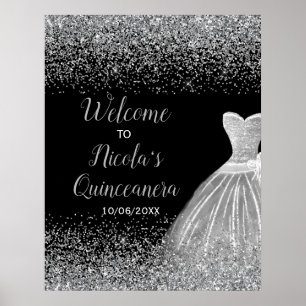 Poster Silver Dress Faux Glitter Quinceanera Boas-vindas