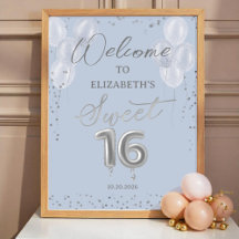 Silver Foil Sweet 16 Balões Azul Sinal de Boas-vin