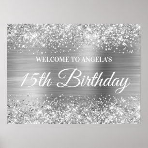 Poster Silver Glitter e Foil 15 Aniversário Bem-vindos