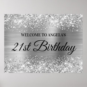 Poster Silver Glitter e Foil aniversário de 21 anos