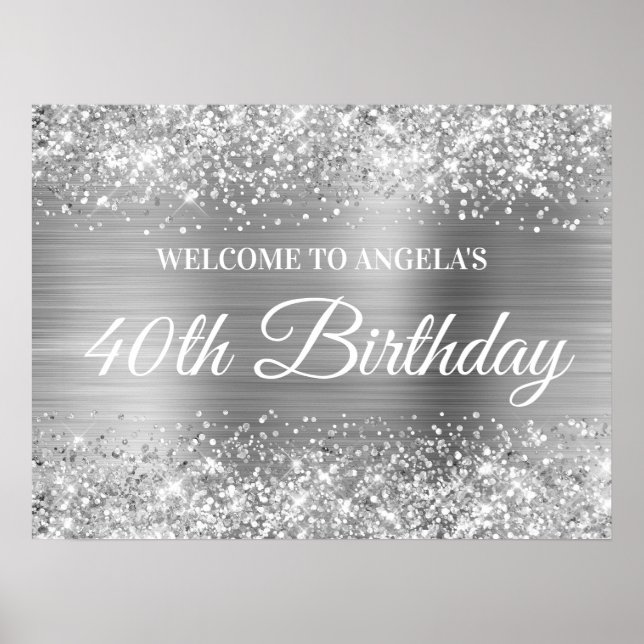 Poster Silver Glitter e Foil aniversário de 40 anos (Frente)