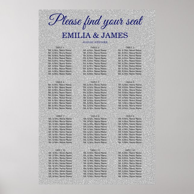 Poster Silver Glitter, Gráfico Real de Casamento (Frente)