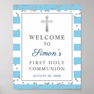 Poster Silver Glitter Light Blue Primeira Comunhão