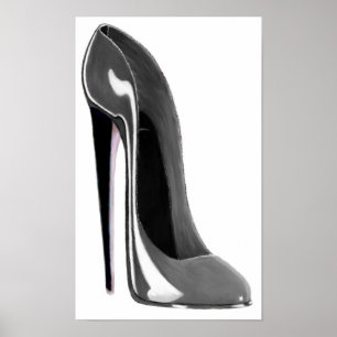 Póster Silver Grey Stiletto Shoe Print