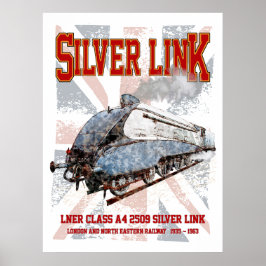 Poster Silver Link LNER Class A4 2509 Locomotive UK flag