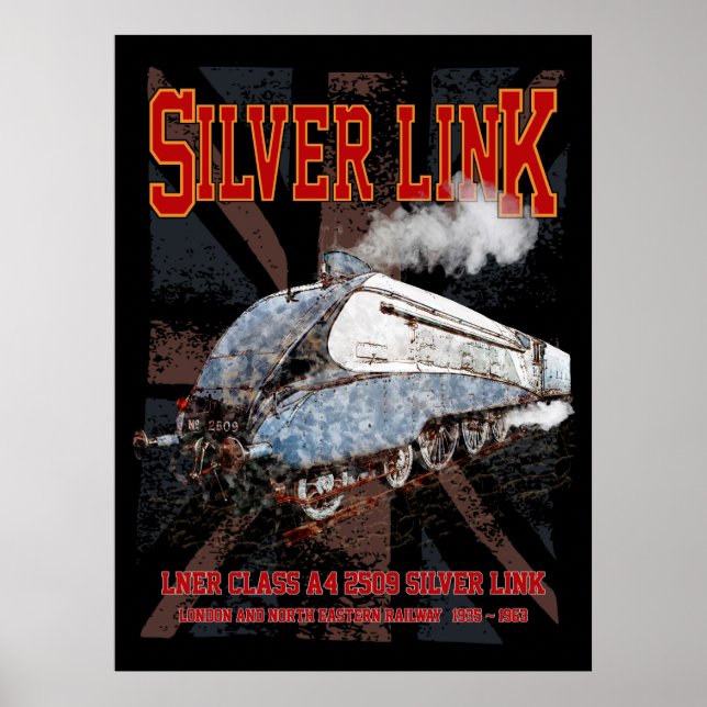 Poster Silver Link LNER Class A4 2509 Locomotive UK flag (Frente)