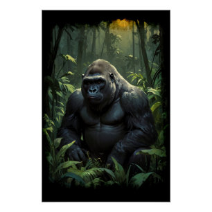 Póster Silverback Gorilla na Selva do Ruanda