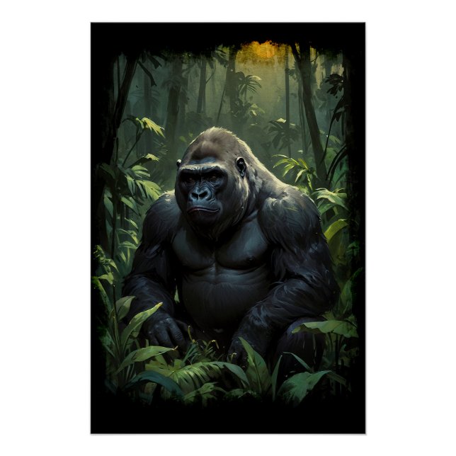 Póster Silverback Gorilla na Selva do Ruanda (Frente)