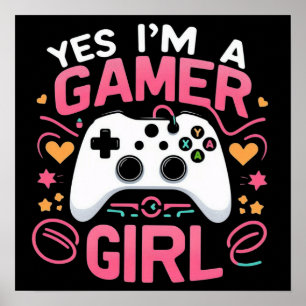 Poster Sim, eu sou uma garota gamer: Controle rosa e bran