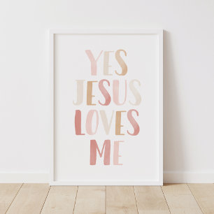 Poster Sim, Jesus Me Ama Decoração de Berçário Menina Ros