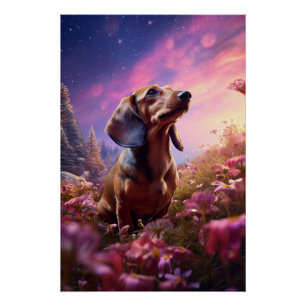 Póster Simbolismo Dachshund Explorando Um Prado