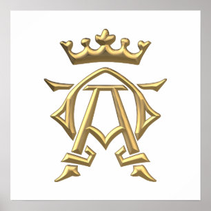 Póster Símbolo "3-D" dourado alfa e de Omega w/Crown