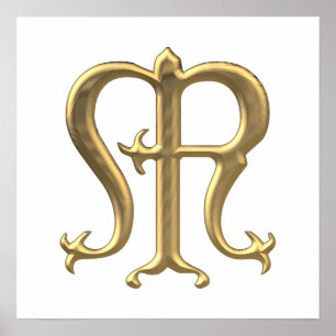 Póster Símbolo "3-D" dourado da Virgem Maria