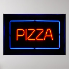 Póster Símbolo azul e vermelho do neon PIZZA