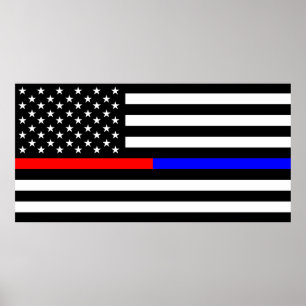 Poster símbolo azul vermelho-fino da polícia bombeiros