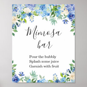 Poster Símbolo Bar de Blue Hydrangea Greenery Mimosa Pos
