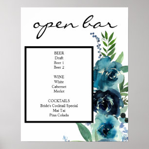Poster Símbolo Bar Dusty Blue Floral 2