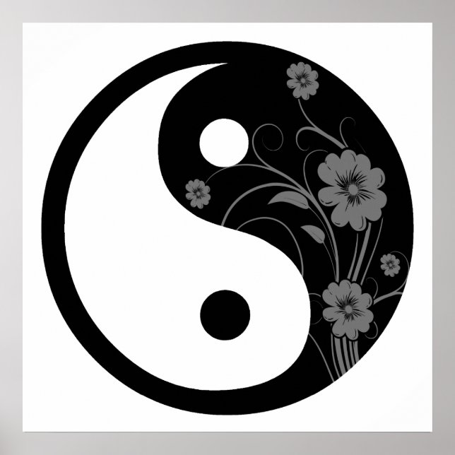 Póster Símbolo Black Floral Yin Yang (Frente)
