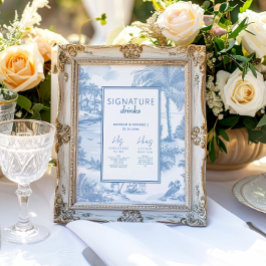 Poster Símbolo Blue Coastal Toile Wedding Signature Drink