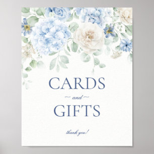 Poster Símbolo Blue Floral Hydrangea Cartões Botânicos e