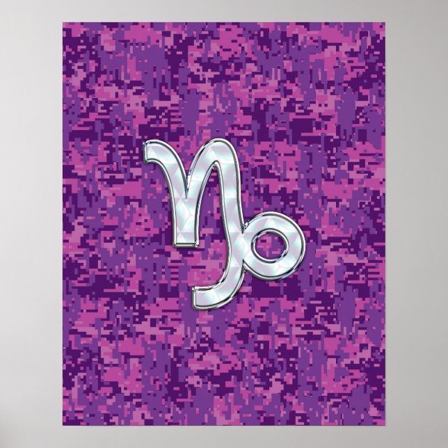 Poster Símbolo Capricórnio Zodiac no Fuchsia Digital Camo (Frente)