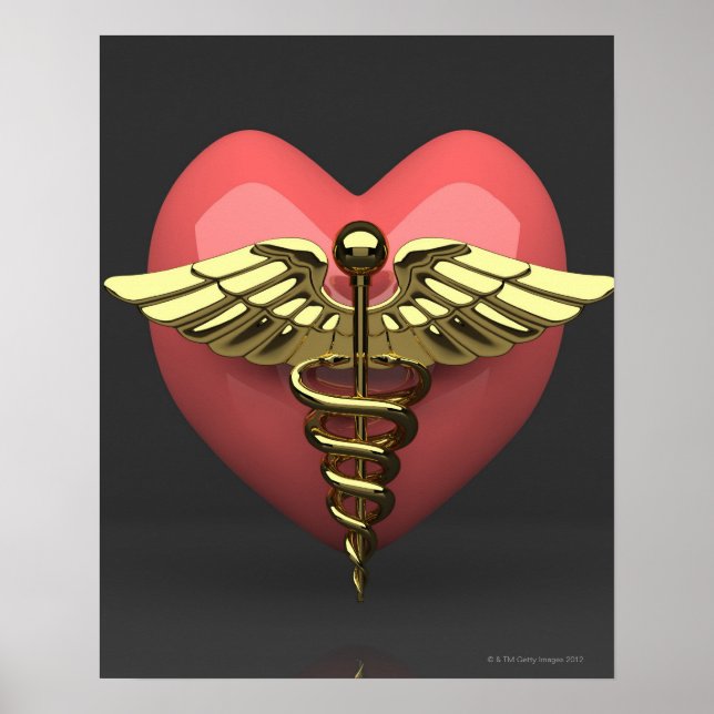 Póster Símbolo cardíaco com símbolo médico (caduceus) (Frente)