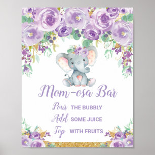 Poster Símbolo Chá de fraldas de Elefante Floral Roxo Mom